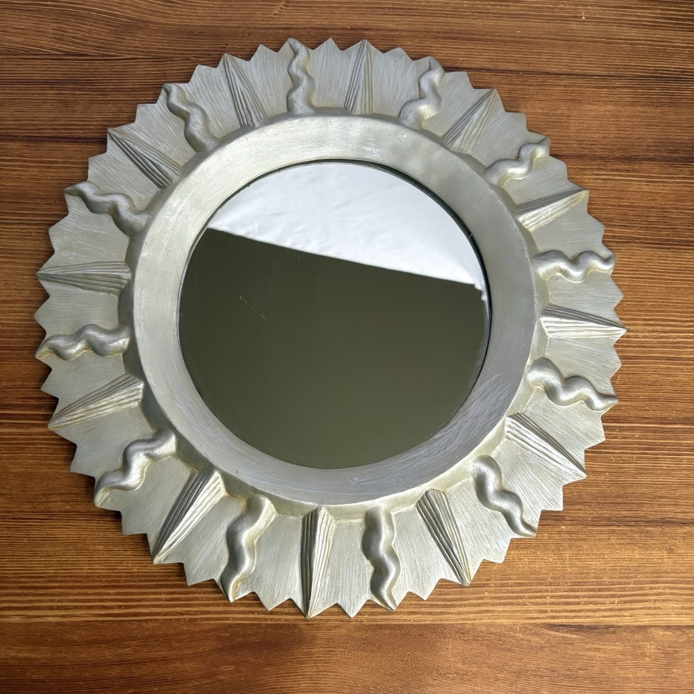 14" Silver Sunburst Wall Mirror Round Decorative Accent Home Decor